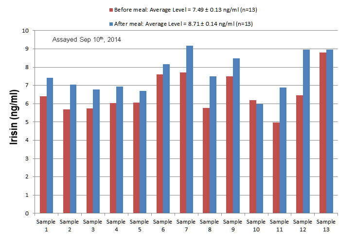 human irisin level before after meal
