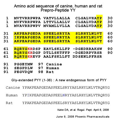 Canine, Human and Rat Prepro-Peptide YY